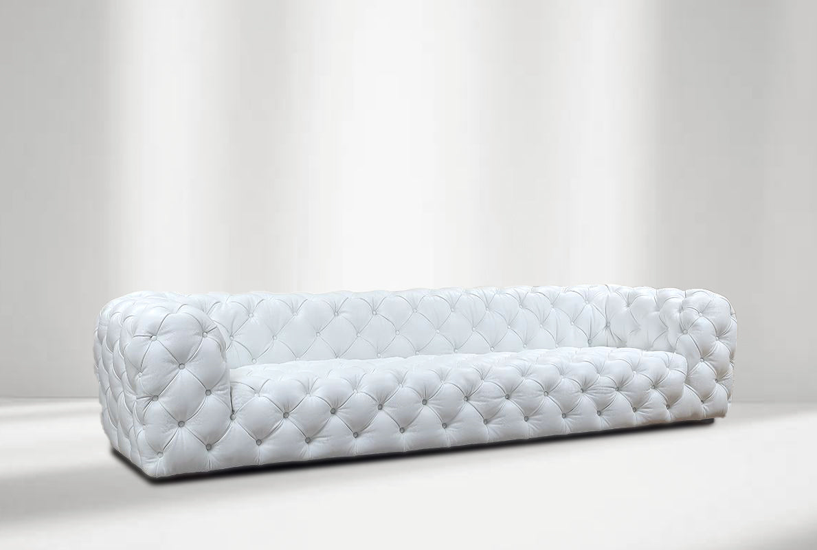 Contemporary Tufted Genuine Leather Couch
